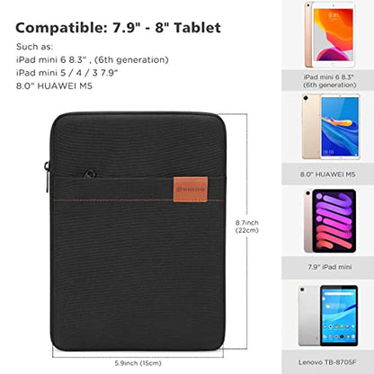 NIDOO Tablet Sleeve Bag 8 inch for 8.3" iPad mini 6/7.9" iPad mini 5/8" Lenovo Tab M8 Gen / 8.7" Galaxy Tab A7 / 8" Huawei MatePad T 8 Water Repellent Vertical Laptop Case Pouch - color: Midnight Black, size: 7.9" - 8" Tablet / 8.3" iPad mini