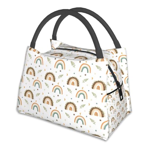 Boho Rainbow Reusable Lunch Bag,Cute Insulated Small Lunch Box for Kids Adult Women,Leakproof Cooler Tote Bags for Student Teacher Work Camping Picnic School - color: Boho Rainbow