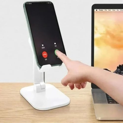 Foldable Height Adjustable Phone Tablet Stand Multi-Angle Portable Desktop Holder EVA Pad for Lazy Watching Office (White) - color: WHITE