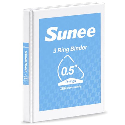 SUNEE 3 Ring Binder, 1/2 Inch D Ring, Clear View PVC-Free (Fit 8.5x11 Inches), White, 1 Pack - color: White, size: 0.5 Inch, style: 1 Pack