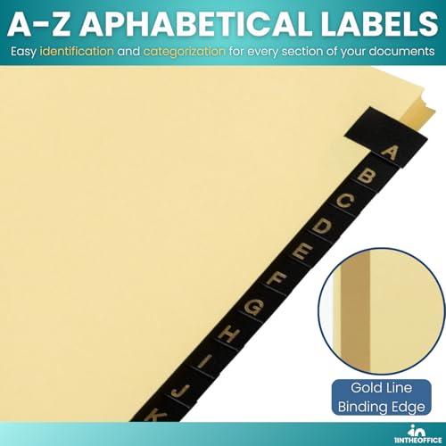 1InTheOffice A-Z Tab Dividers, Alphabet Dividers for 3 Ring Binder, 3 Ring Binder Dividers with Tabs, Leather Tabs, 8 1/2" x 11", 25 Tabs, Black (2 Pack)