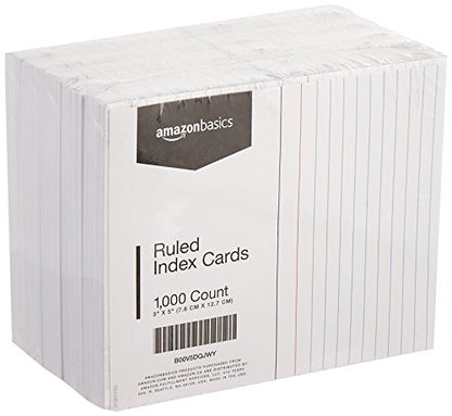 Amazon Basics Ruled Lined Index Cards for Study, Notes and Recipes, White, 3" x 5", 1,000 Count (10 Pack of 100) - size: 10 Pack (1000 Count), style: Ruled, 3x5, 1000 Count