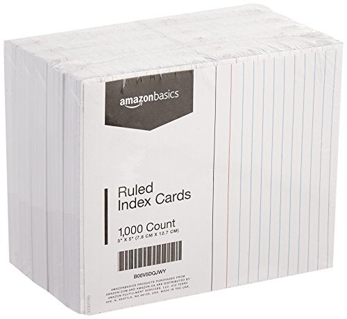 Amazon Basics Ruled Lined Index Cards for Study, Notes and Recipes, White, 3" x 5", 1,000 Count (10 Pack of 100) - size: 10 Pack (1000 Count), style: Ruled, 3x5, 1000 Count