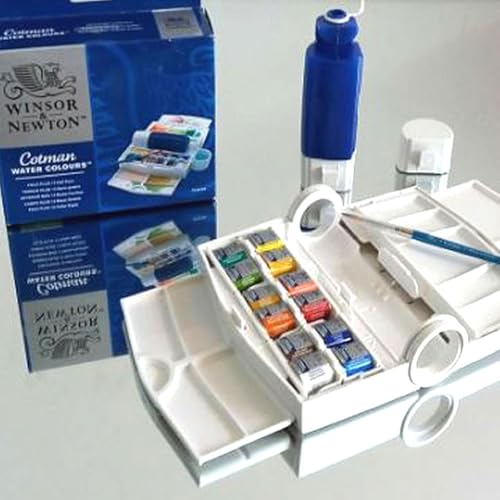 Winsor & Newton Cotman Watercolor Paint Set, Field Travel Set, 12 Half Pan w/ Brush, Mixing Palette, Bottle - style: 12 Half Pan Field Travel Set