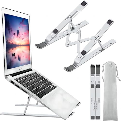 Leeboom Laptop Stand for Desk, Adjustable Foldable Aluminum Riser, Silver | Supports most 10-15.6 inch laptops and tablets with adjustable height and angle for improved comfort - color: Silver