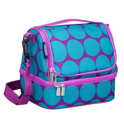 Wildkin Two Compartment Lunch Bag, Big Dot Aqua | Insulated, wipe-clean lunch box for school, daycare, and travel - color: Big Dot Aqua