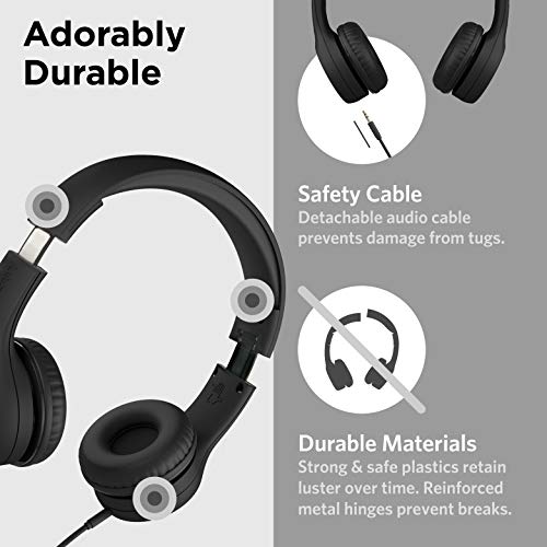 LilGadgets Connect+ Style On-Ear Kids Headphones with Microphone - SharePort Technology, SoftTouch Padding, Detachable Cable, Volume Limiting, Durable & Adjustable - Black - color: Black