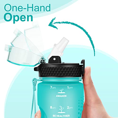 24 OZ Motivational Kids Water Bottle With Time Marker,Straw Lid,Leak Proof, Tritan BPA Free Sports Water Bottle Green(1 Lid) - color: Green