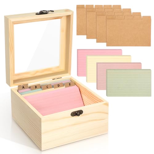 Kathfly 3x5 Index Card Holder Set, 200 Pcs Heavyweight Ruled Notecards and 30 Dividers Wooden Organizer Recipe Box with Flash Card for Home, Office and Kitchen - color: Morandi Color System