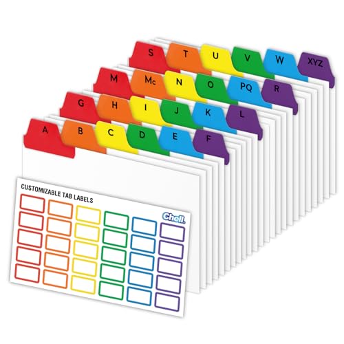 Chell 3"x5" Index Card Dividers, A-Z Tabbed, with Blank Stickers, 1 Set | Bright Colors, Heavyweight, Made of 110 lb. Cover Weight Paper, Alphabetical, Blank Stickers - size: 3"x5"
