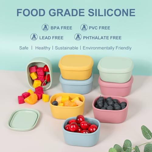 8 pcs 10 oz Silicone Snack Containers for Kids Small Food Containers with Lids, Fruit Container for Lunch, Stackable Lunch Container for Kids, Daycare, School and Travel - size: 10oz-8pcs