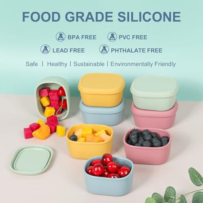 8 pcs 10 oz Silicone Snack Containers for Kids Small Food Containers with Lids, Fruit Container for Lunch, Stackable Lunch Container for Kids, Daycare, School and Travel - size: 10oz-8pcs