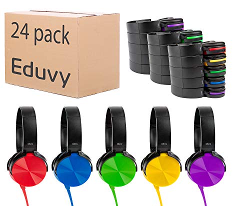 Bulk Headphones for Classroom, 24 Pack Durable Wired School Headphones for Students. Teacher Must Haves Supplies from Elementary to College (Mixed Color) - color: 24-Pack Mixed
