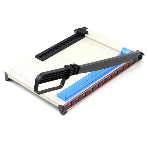 TEXALAN(R) Paper Cutter Letter Size Paper Trimmer 12” Cut Length 12 Sheet Capacity Guillotine Paper Photo Cutter with Magnet Clamp, Paper Guide, Size Guideline - color: White Metric Scale