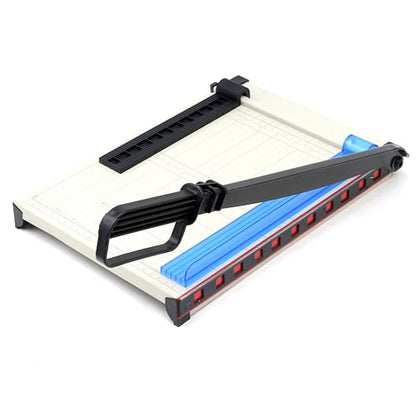 TEXALAN(R) Paper Cutter Letter Size Paper Trimmer 12” Cut Length 12 Sheet Capacity Guillotine Paper Photo Cutter with Magnet Clamp, Paper Guide, Size Guideline - color: White Metric Scale