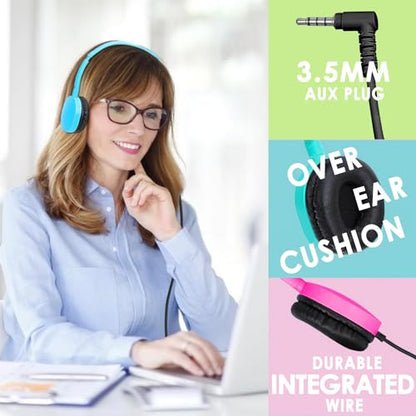 Kids Headphones Bulk 10 Pack for School Classroom Student Children Toddler Boys Girls Teen and Adult, Computer Earphones Class Set of Headphones for Students (PU102,10 Mixed)