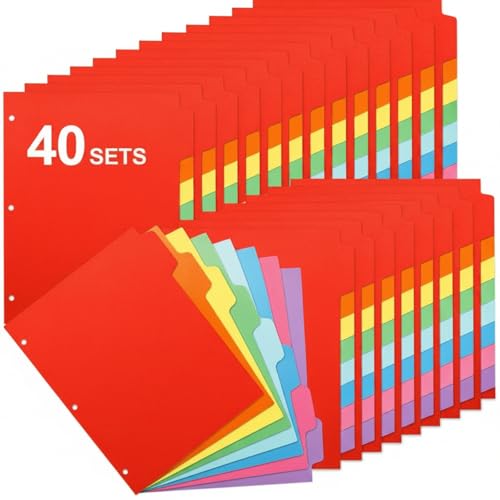 Fulmoon 320 Pieces 3 Ring Binder Dividers with Tabs 40 Sets 8 Tab Dividers for 3 Ring Binders Letter Size 3 Hole (Neon Color) - color: Neon Color
