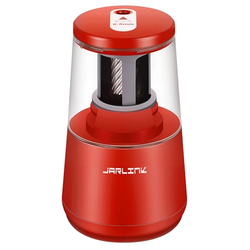 JARLINK Electric Pencil Sharpener, Heavy Duty Helical Blade, Auto Stop | Suitable for No.2/Colored Pencils(6-8mm), Dual Power AC Adapter/Battery Operated in School Classroom Office Home, Red - color: Red