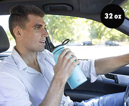 MIRA 32 oz Insulated Water Bottle - Stainless Steel Sports Flask with 2 Lids (Straw & Handle) - Cold Drink Thermo - Blue - color: Solid - Blue