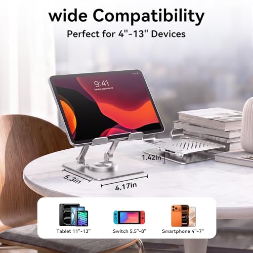 K&ZZ Tablet Stand, Rotatable Adjustable Tablet Holder for 4-13" Desk Accessories Tablet Stands for iPad/iPhone/Switch/Kindle - color: 01-Silver