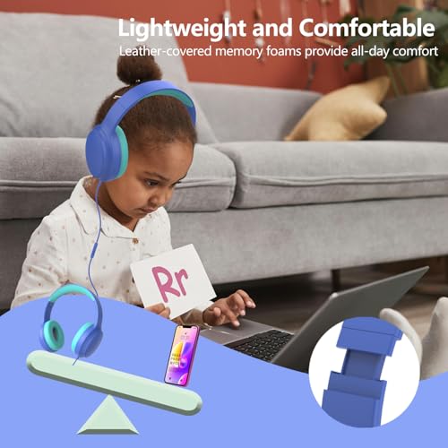 Kids Headphones Wired,Wired Headphones for Kids Over Ear with Microphone,85/94dB Volume Limiter Headphone for Kids Boys Girls Teens Children,3.5mm Wired Foldable Headphone for School/Tablet (Blue) - color: Blue