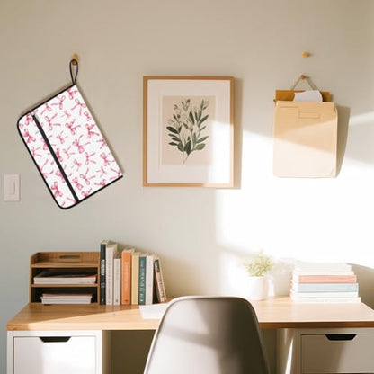 WEBEEDY Portable 13 Pockets Expanding File Folder with Labels and Zipper, Pink Bow Prints Document Folder Cute Accordion File Organizer for A4 Paper Letter Receipt Paperwork Office, Back to School