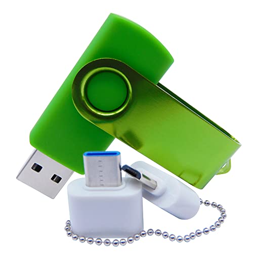 4GB USB Flash Drives Memory Sticks Thumb Drive with OTG & USB C/Type-C Adaptors (Green) - color: Green