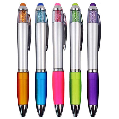 MiSiBao Stylus Pens for Touch Screens, Medium Point Pens with Crystals for Women and Kids Black Ink Pen with Stylus Ballpoint Pens with Comfort Grip for the Ipad（5 Count+3 Refills） - color: 5-count