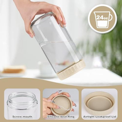 SHOWIN Overnight Oats Containers with Lids, 24oz Glass Jars with Lids 8 pcs, Apricot, Wide Mouth Mason jars for Salad, Yogurt, Snacks, Meal Prep - color: Camel, size: 24oz-8pc