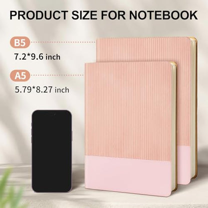 Lined Journal Notebook for Work College Ruled Note Book 5.79"x8.27" A5 PU Leather Daily Journaling 216 Pages for Women Men Writing Home School Supplies Business (Pink) - color: 05-Pink-1pack, style: A5 Lined 216pages