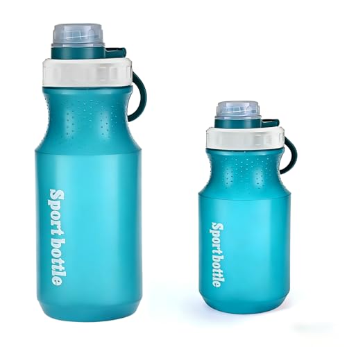 2 PCS Set Plastic Water Bottles, Sports Water Bottles with Leak-Proof Lid, Lightweight Reusable Water Bottles for Running,Gym, School, Travel, BPA Free,Leak Proof (Blue(13oz+20oz) - color: Blue(13oz+20oz）