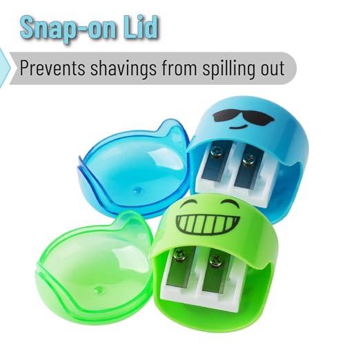 Mr. Pen- Pencil Sharpeners Manual, 6 Pack, Dual Hole | Smiley Handheld Pencil Sharpener, Compatible with Standard and Jumbo Pencils, Snap-on Lid, Stainless Steel Blade - size: 6 Pack