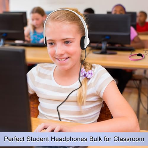 Yunsailing 30 Pack Bulk Headphones Set Over Ear Headphones with Adjustable Headband 3.5mm Plug Headsets Earphones for Learning Program, Computer Lab, Library, Testing & Multimedia Use (White) - color: White