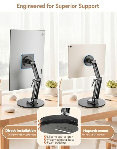 Jakeko Magnetic Portable Monitor Stand 15.6" - VESA Mount 75mm 13.3" 14.1" 15.6" 17.3" 18.5 inch Screen for Desk Adjustable Foldable 360° Swivel Tool-Free - size: Up to 18.5''