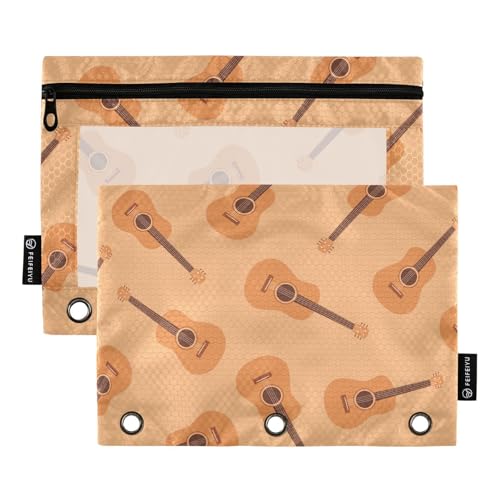 Pencil Pouch for 3 Ring Binder Classical Guitar Brown 2 Pack Clear Window Pencil Bags with Zipper Pencil Case - color: Multicolored 26