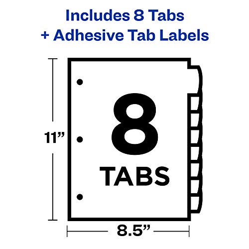 Avery® Ultralast Big Tab Plastic Dividers for 3 Ring Binders, 8-Tab Sets, Multicolor with White Labels, 24 Sets, 192 Divider Tabs (24901) - size: 8 tab, style: 24 Sets