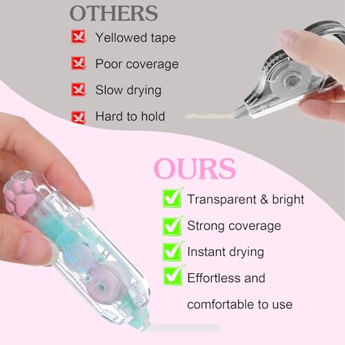 Ptwola 3 Pcs Retractable White Correction Tape Cat Paw Shape Aesthetic Pen Cute Smooth Correction Tape Mini Pen Supplies for Back to Teacher Office Accessories Easy to Use