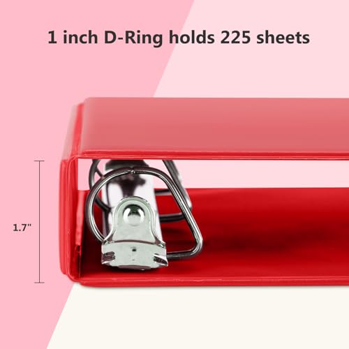 ViVin 튼튼한 2.5cm(1인치) D 링 바인더, 포켓 2개가 있는 링 바인더 3개, 사무실, 가정, 학교용, 미국 레터 사이즈 용지 225장 보관, 6팩 (레드) - color: 레드, size: 1인치