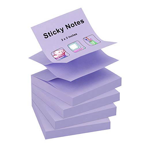 ZCZN 400 Sheets Pop-up Sticky Notes, 3 x 3 Inches, 4 Pads Bright Color Self-Stick Notes, 100 Sheets/Pad, Light Purple - color: Light Purple