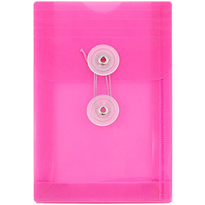 JAM PAPER Plastic Envelopes with Button & String Tie Closure - 4 1/4 x 6 1/4 - Fuchsia Pink - 12/Pack - color: Fuchsia, size: 4 x 6