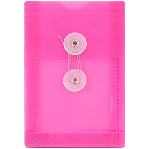 JAM PAPER Plastic Envelopes with Button & String Tie Closure - 4 1/4 x 6 1/4 - Fuchsia Pink - 12/Pack - color: Fuchsia, size: 4 x 6
