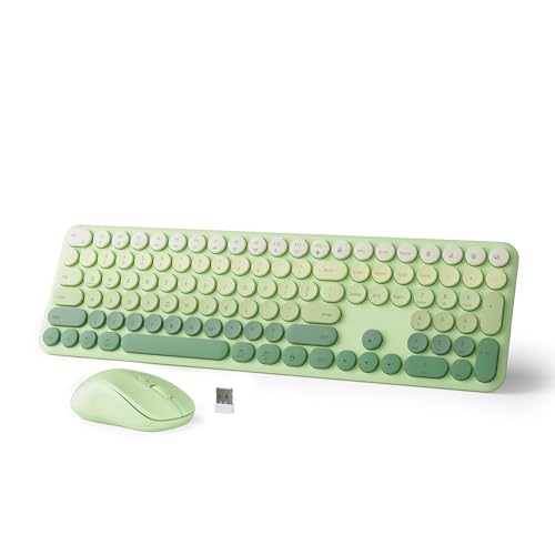 Wireless Keyboard and Mouse Combo, 110-Key Full Size (Gradient Cyan) | Silent Keyboard with Round Keycaps, 2.4GHz USB Plug-and-Play Wireless, Compatible with PC, Laptop, Mac - color: Gradient cyan