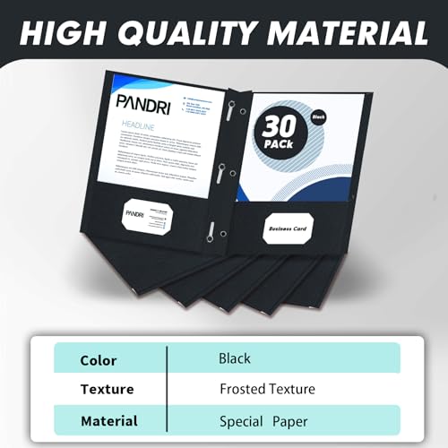 Two Pocket Folders, PANDRI 30 Pack Two Pocket Folders with Prongs, 3 Prong Folders Designed for Office and Classroom, Letter Size Black - color: Black