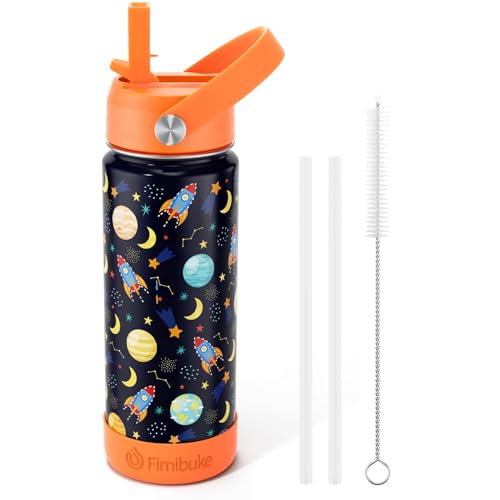Fimibuke Kids Insulated Water Bottle, 18oz BPA FREE 18/8 Stainless Steel Kids Cup with Straw Travel Tumbler Double Wall Vacuum Leak Proof Toddler Water Bottle for School Boys Girls(1 Pack, Space) - color: A14. Space