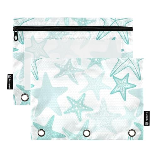 Gredecor Binder Pencil Pouch 3 Ring Starfish Monochrome Zipper Pencil Pouches Case 2 Pack Clear Binder Organizer for School Office - color: Multi10
