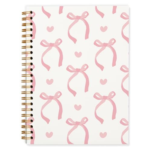 QUICQOD Cute Pink Bow Spiral Notebook Journal for Teen Girls, 5.5x8.3 Inch | Coquette Pink School Supplies for Girls, Preppy Hardcover Journal for Women, Lined Notebook for Note Taking Daily Writing - color: Pink1