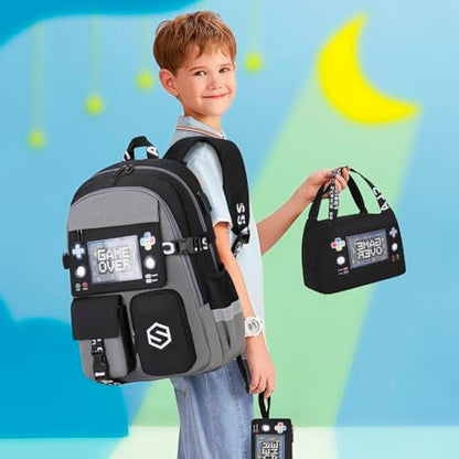 Scothen Boys Backpack, Cool Luminous School Backpacks for Boys with Lunch Bag Pencil Case, Kids Backpack Kindergarten Elementary Middle School Book Bags for Teen Boy Children with USB Charging Port - color: Gray