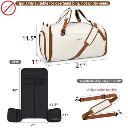 Convertible Garment Bags for Travel - Carry on Garment Duffle Bag with Backpack Straps for Men Women, 4 in 1 Large Travel Duffel Bags with Shoes Compartment Hanging Suit Dress Weekender Bag - color: A-Off White