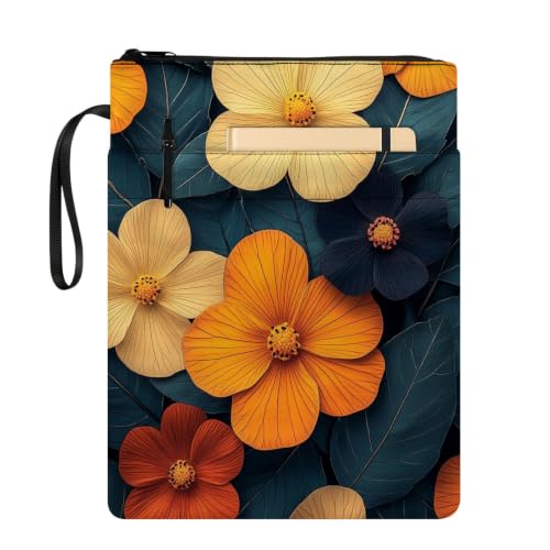 Padded Book Sleeve with Zipper & Front Pocket, Fabric Book Cover | Vintage Orange Floral Bloom11.4"x8.7" Washable Canvas Pouch for Hardcovers, Tablets & Reading Accessories - color: Vintage Orange Floral Bloom