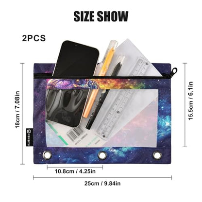 Galaxy Dinosaur T. Rex Binder Pouches 3 Ring for Boys Girls School Office College Supplies Space Dino Stars Tyrannosaurus Rex Nebula Pencil Pouches Case Bag with Clear Window and Zipper 2 Pack - color: Dinosaur